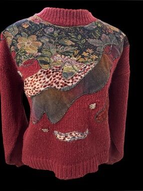Vintage 90s Mainframe Patchwork Tapestry Velvet Cottage Sweater